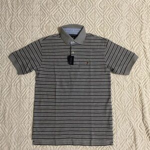 Tommy Hilfiger Black and Gray Striped Polo Shirt